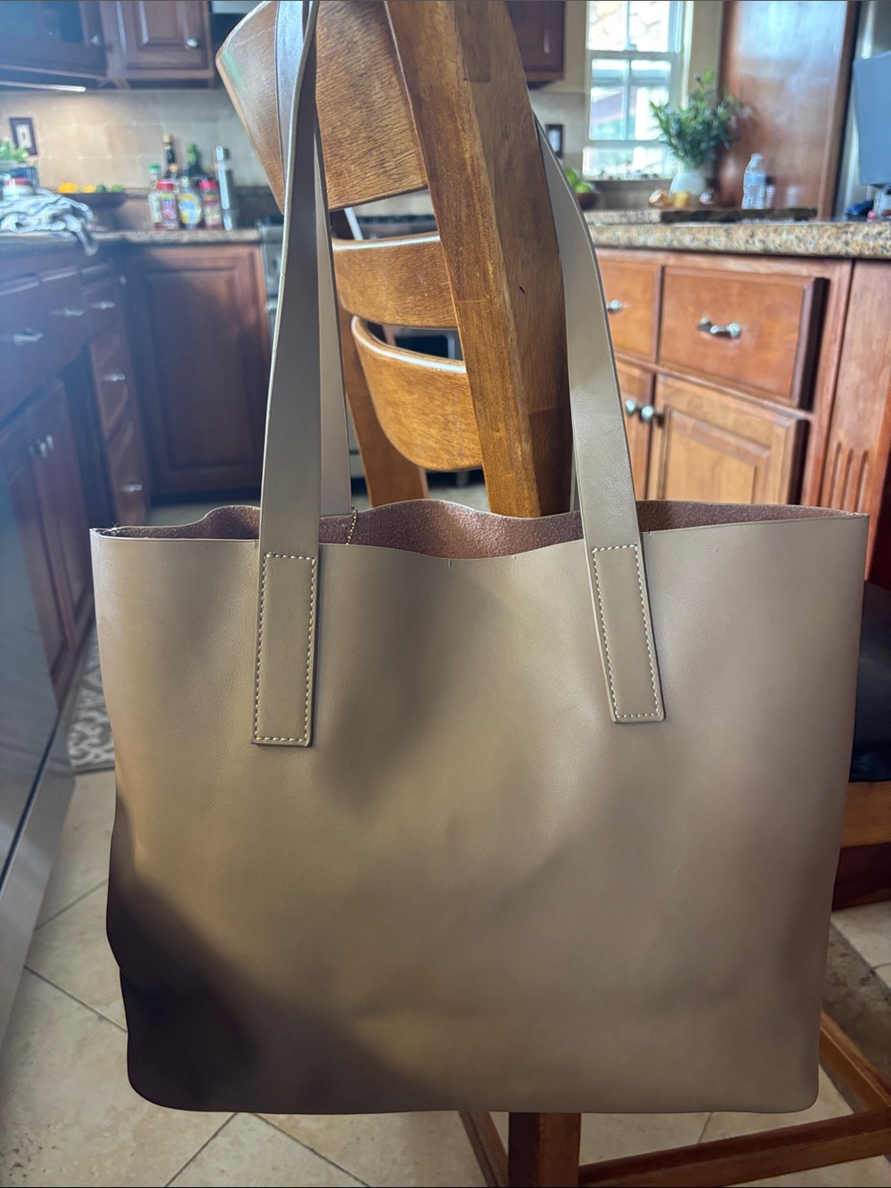 Classic Taupe Leather Tote Bag - Women's Shoulder Bag